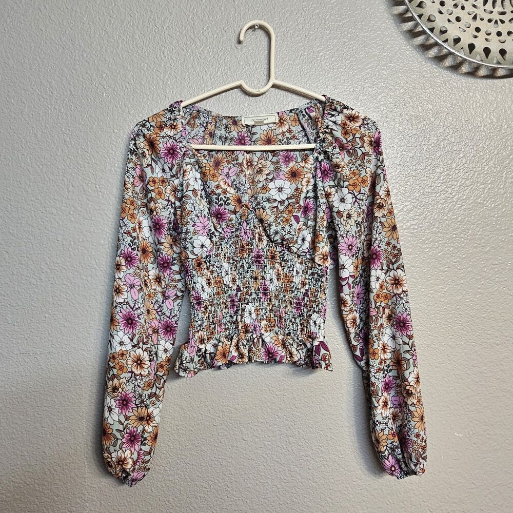No Comment Women's Ditsy Floral Smocked Peplum Blouse Boho Chic Sz Small F0021